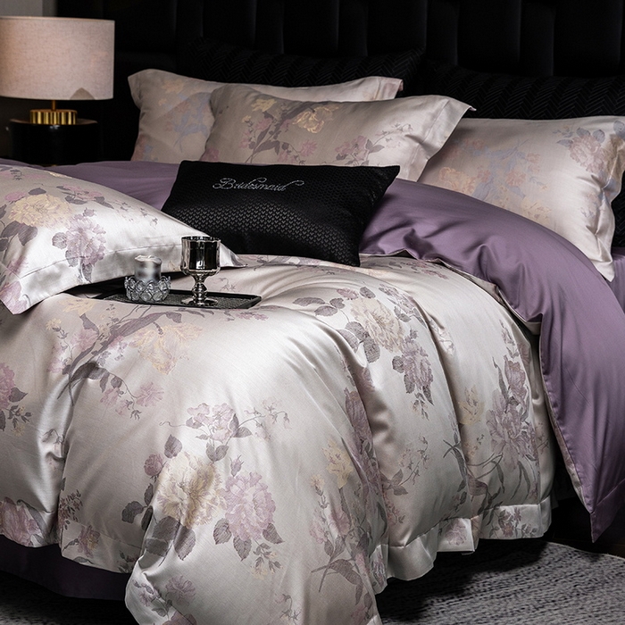 91家纺网 家纺一手货源 找家纺 立奥被业 2025新款天丝棉色织大提花四件套 沐然紫