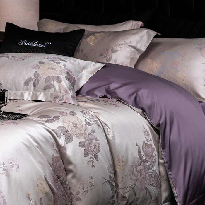 91家纺网 家纺一手货源 找家纺 立奥被业 2025新款天丝棉色织大提花四件套 沐然紫