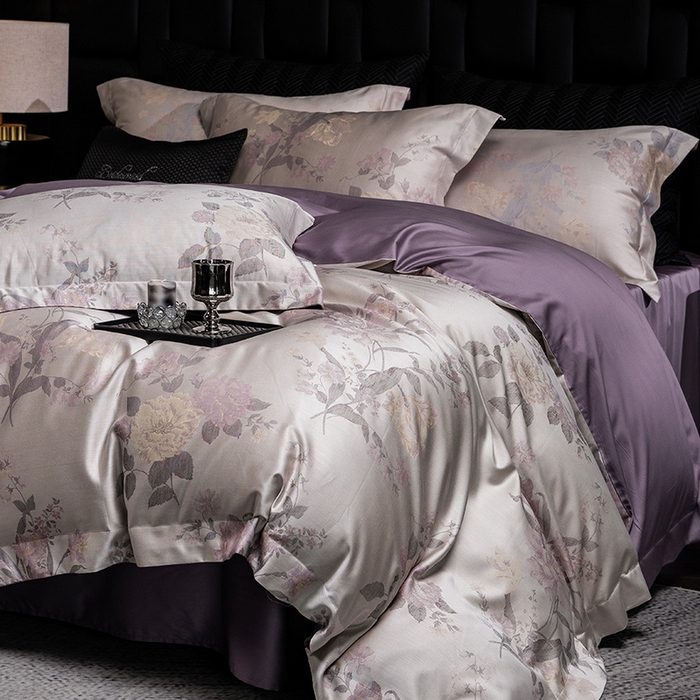 91家纺网 家纺一手货源 找家纺 立奥被业 2025新款天丝棉色织大提花四件套 沐然紫