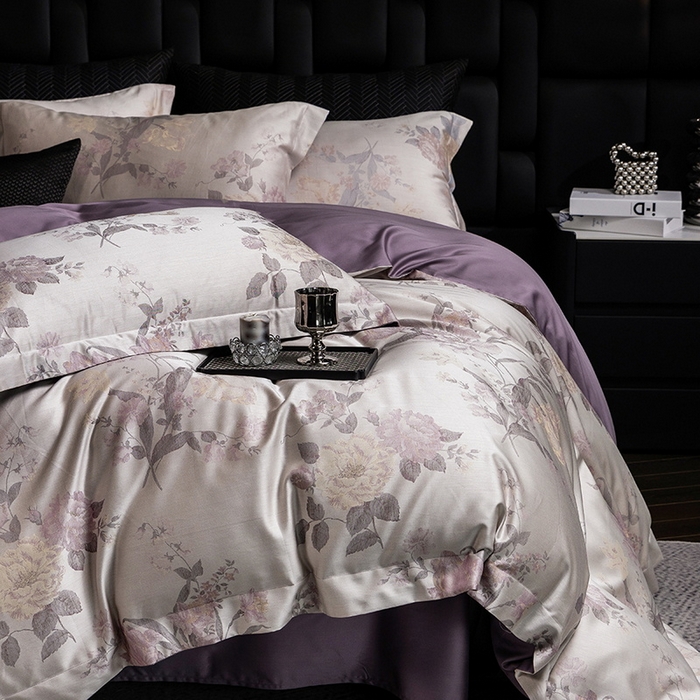 91家纺网 家纺一手货源 找家纺 立奥被业 2025新款天丝棉色织大提花四件套 沐然紫