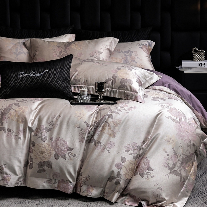 91家纺网 家纺一手货源 找家纺 立奥被业 2025新款天丝棉色织大提花四件套 沐然紫