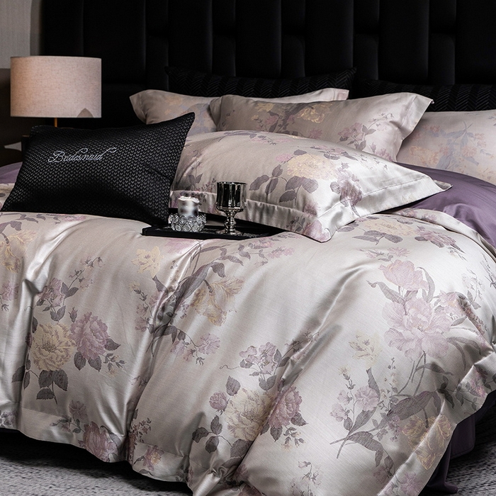 91家纺网 家纺一手货源 找家纺 立奥被业 2025新款天丝棉色织大提花四件套 沐然紫