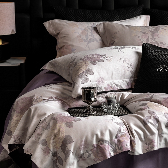 91家纺网 家纺一手货源 找家纺 立奥被业 2025新款天丝棉色织大提花四件套 沐然紫