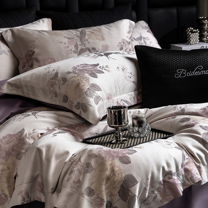 91家纺网 家纺一手货源 找家纺 立奥被业 2025新款天丝棉色织大提花四件套 沐然紫