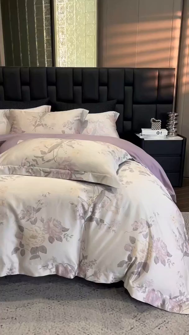 91家纺网 家纺一手货源 找家纺 立奥被业 2025新款天丝棉色织大提花四件套 沐然紫