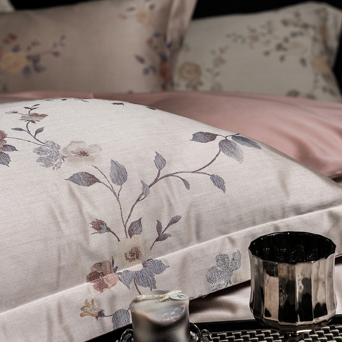 91家纺网 家纺一手货源 找家纺 立奥被业 2025新款天丝棉色织大提花四件套 青瑶粉