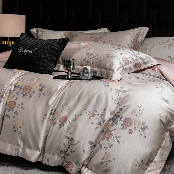 91家纺网 家纺一手货源 找家纺 立奥被业 2025新款天丝棉色织大提花四件套 青瑶粉