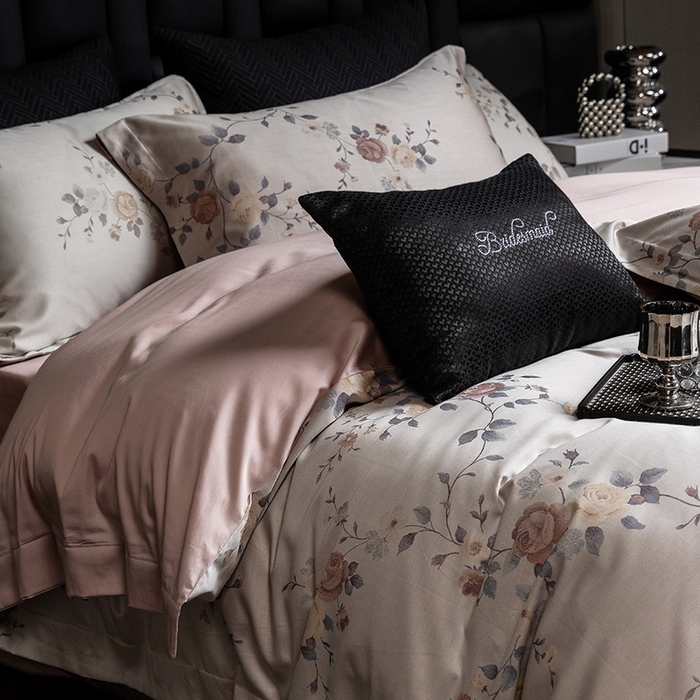 91家纺网 家纺一手货源 找家纺 立奥被业 2025新款天丝棉色织大提花四件套 青瑶粉