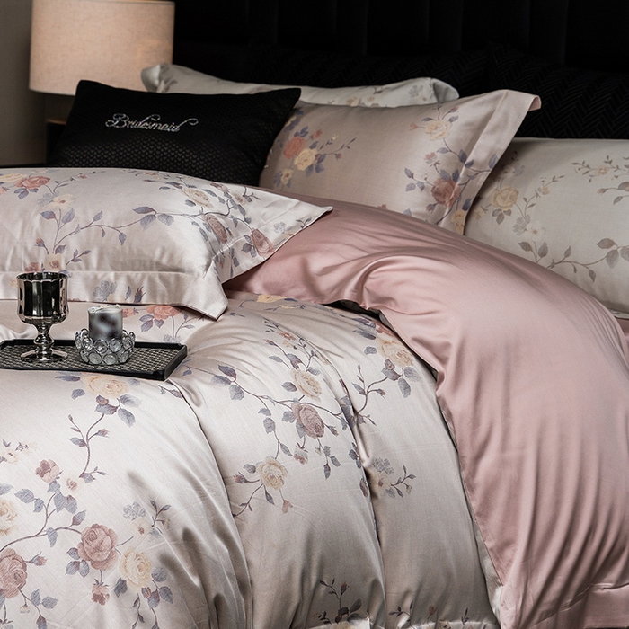 91家纺网 家纺一手货源 找家纺 立奥被业 2025新款天丝棉色织大提花四件套 青瑶粉