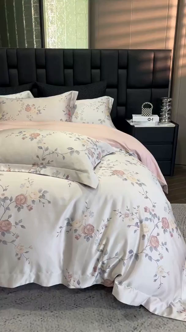 91家纺网 家纺一手货源 找家纺 立奥被业 2025新款天丝棉色织大提花四件套 青瑶粉