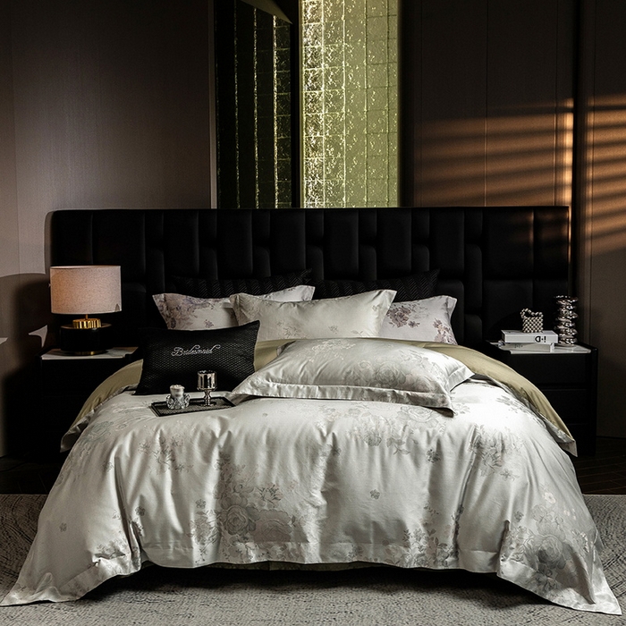 91家纺网 家纺一手货源 找家纺 立奥被业 2025新款天丝棉色织大提花四件套 诗意花颜-绿