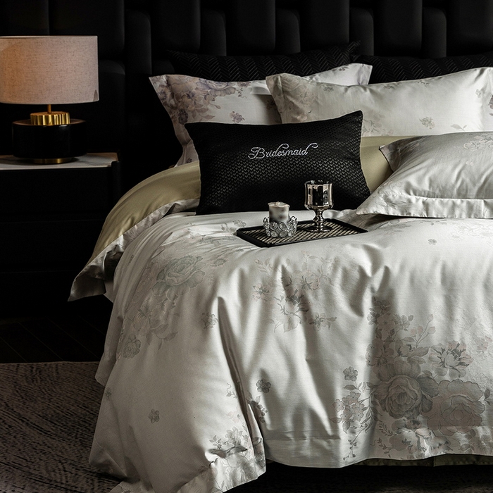 91家纺网 家纺一手货源 找家纺 立奥被业 2025新款天丝棉色织大提花四件套 诗意花颜-绿