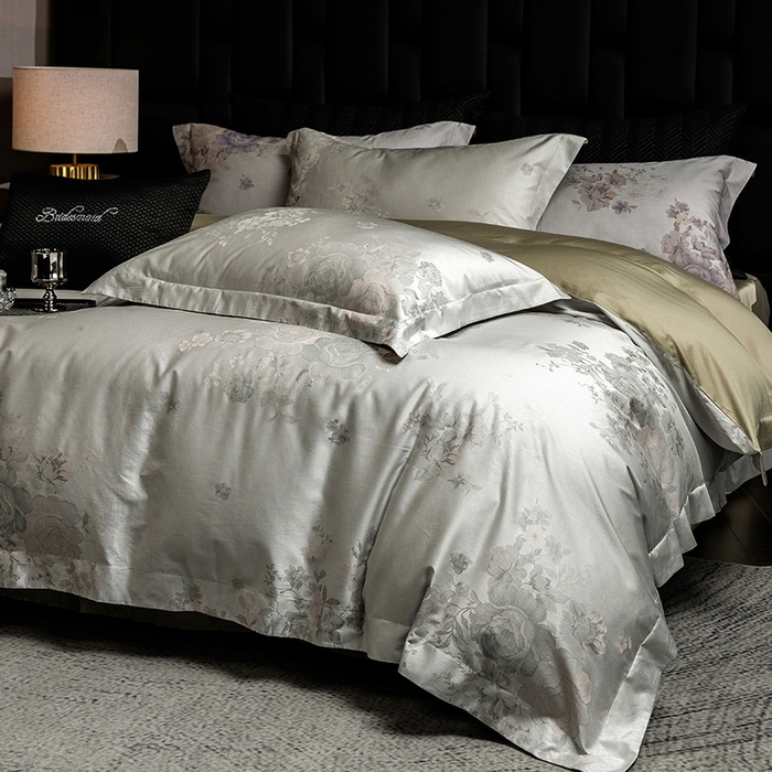 91家纺网 家纺一手货源 找家纺 立奥被业 2025新款天丝棉色织大提花四件套 诗意花颜-绿