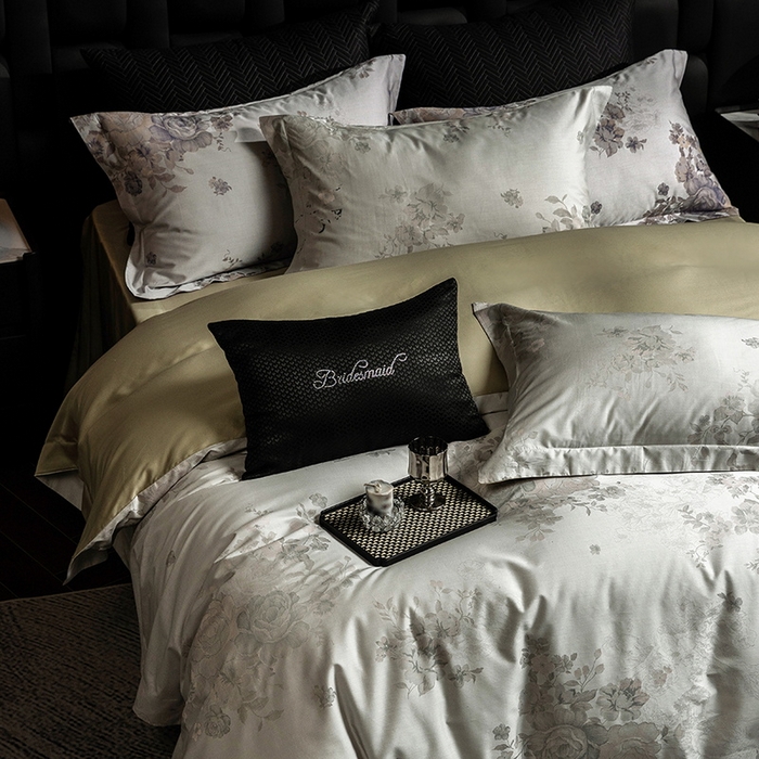 91家纺网 家纺一手货源 找家纺 立奥被业 2025新款天丝棉色织大提花四件套 诗意花颜-绿