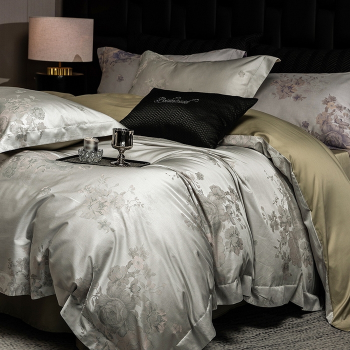 91家纺网 家纺一手货源 找家纺 立奥被业 2025新款天丝棉色织大提花四件套 诗意花颜-绿