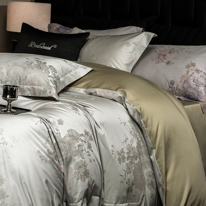 91家纺网 家纺一手货源 找家纺 立奥被业 2025新款天丝棉色织大提花四件套 诗意花颜-绿