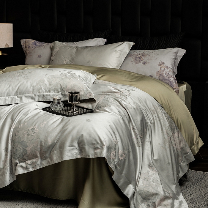 91家纺网 家纺一手货源 找家纺 立奥被业 2025新款天丝棉色织大提花四件套 诗意花颜-绿