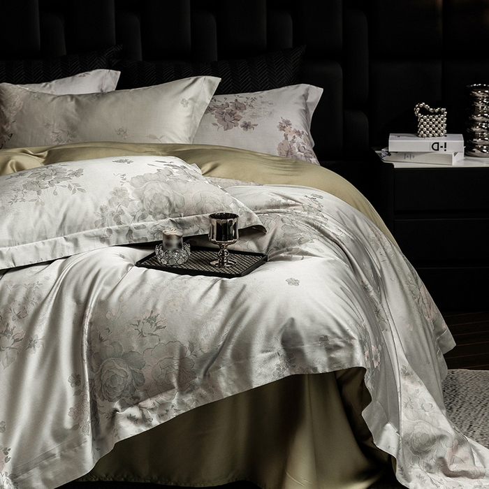 91家纺网 家纺一手货源 找家纺 立奥被业 2025新款天丝棉色织大提花四件套 诗意花颜-绿