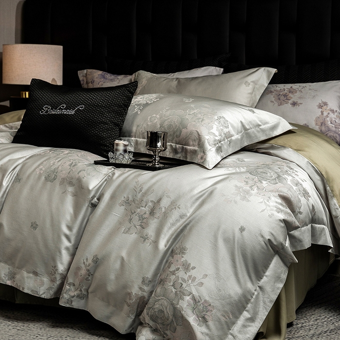 91家纺网 家纺一手货源 找家纺 立奥被业 2025新款天丝棉色织大提花四件套 诗意花颜-绿