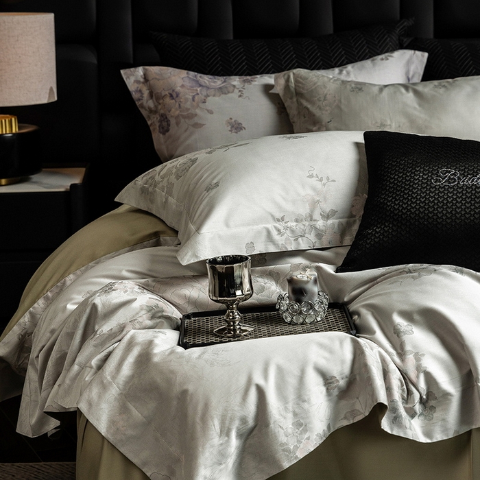 91家纺网 家纺一手货源 找家纺 立奥被业 2025新款天丝棉色织大提花四件套 诗意花颜-绿