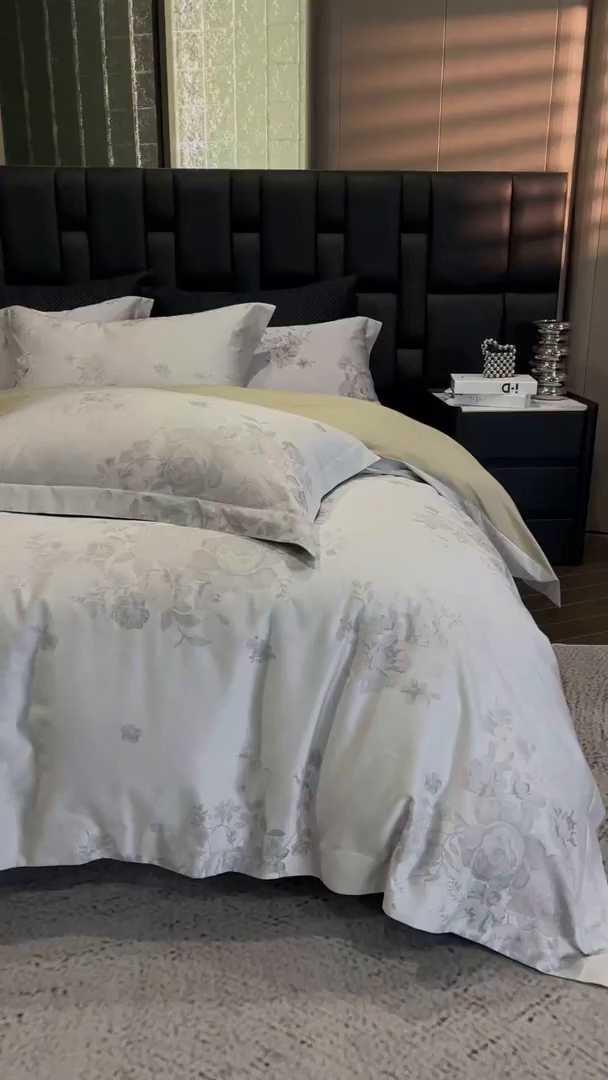 91家纺网 家纺一手货源 找家纺 立奥被业 2025新款天丝棉色织大提花四件套 诗意花颜-绿