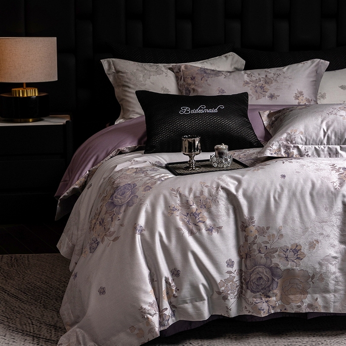 91家纺网 家纺一手货源 找家纺 立奥被业 2025新款天丝棉色织大提花四件套 诗意花颜-紫