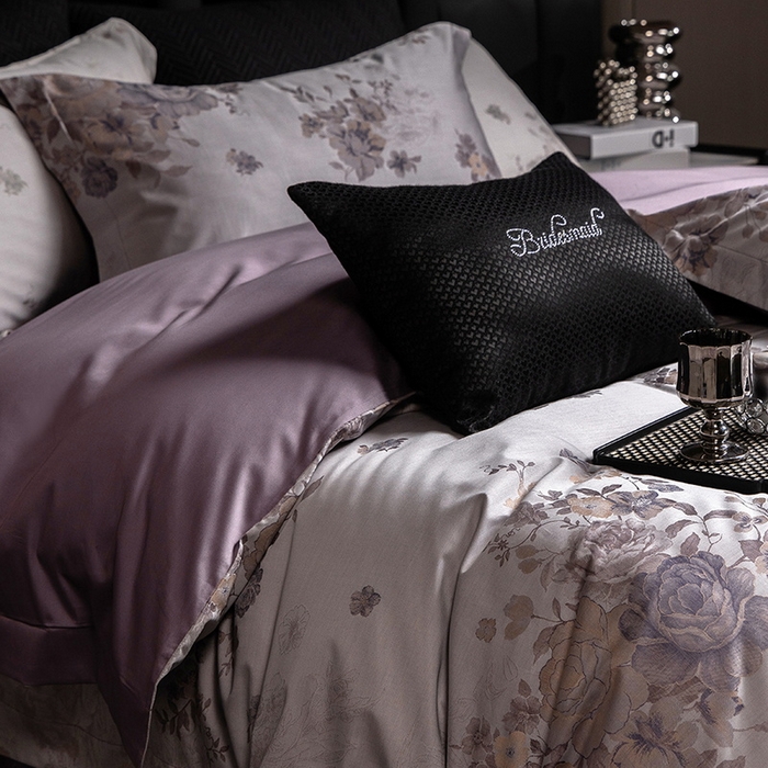 91家纺网 家纺一手货源 找家纺 立奥被业 2025新款天丝棉色织大提花四件套 诗意花颜-紫