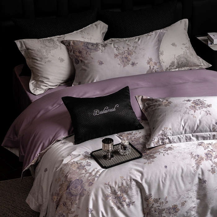 91家纺网 家纺一手货源 找家纺 立奥被业 2025新款天丝棉色织大提花四件套 诗意花颜-紫