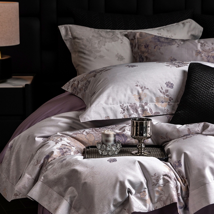 91家纺网 家纺一手货源 找家纺 立奥被业 2025新款天丝棉色织大提花四件套 诗意花颜-紫