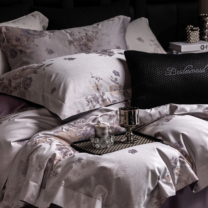 91家纺网 家纺一手货源 找家纺 立奥被业 2025新款天丝棉色织大提花四件套 诗意花颜-紫