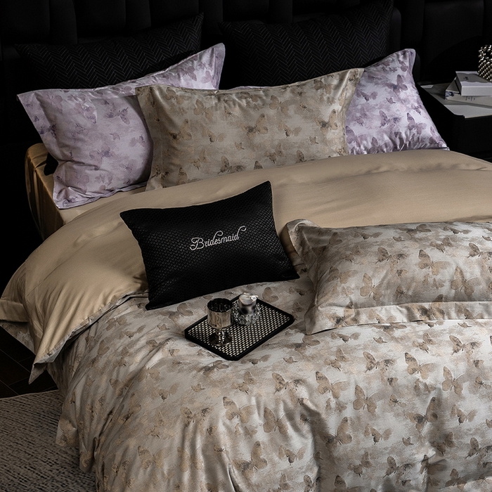 91家纺网 家纺一手货源 找家纺 立奥被业 2025新款天丝棉色织大提花四件套 仙蝶幻境-金