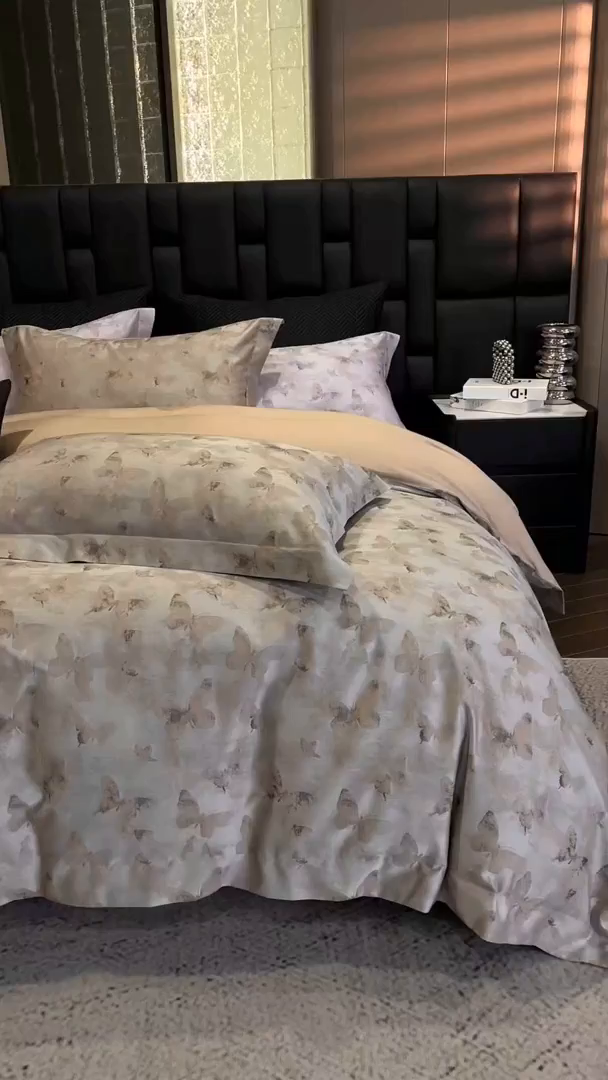 91家纺网 家纺一手货源 找家纺 立奥被业 2025新款天丝棉色织大提花四件套 仙蝶幻境-金