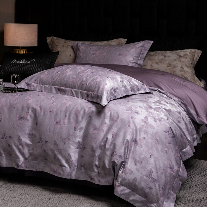 91家纺网 家纺一手货源 找家纺 立奥被业 2025新款天丝棉色织大提花四件套 仙蝶幻境-紫