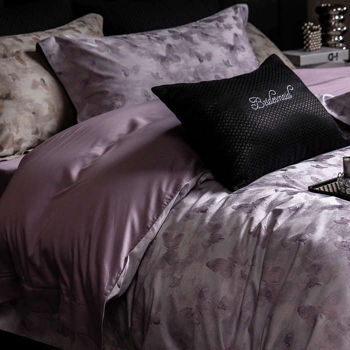 91家纺网 家纺一手货源 找家纺 立奥被业 2025新款天丝棉色织大提花四件套 仙蝶幻境-紫