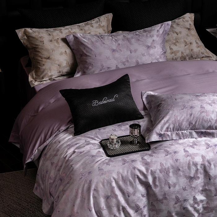 91家纺网 家纺一手货源 找家纺 立奥被业 2025新款天丝棉色织大提花四件套 仙蝶幻境-紫