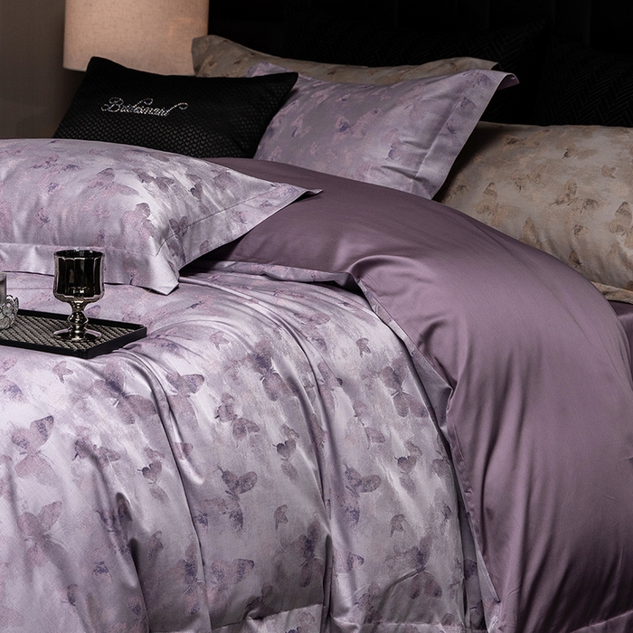 91家纺网 家纺一手货源 找家纺 立奥被业 2025新款天丝棉色织大提花四件套 仙蝶幻境-紫