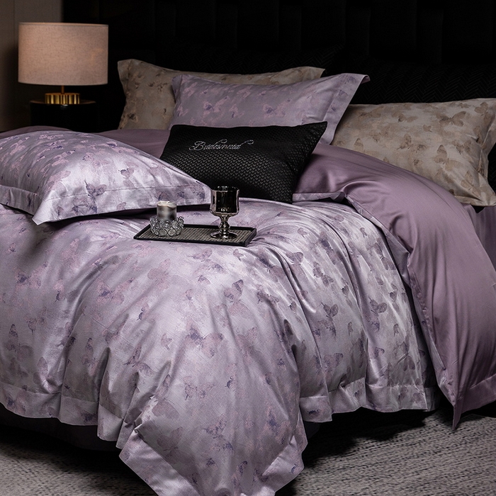 91家纺网 家纺一手货源 找家纺 立奥被业 2025新款天丝棉色织大提花四件套 仙蝶幻境-紫