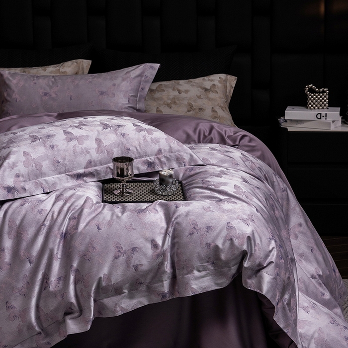 91家纺网 家纺一手货源 找家纺 立奥被业 2025新款天丝棉色织大提花四件套 仙蝶幻境-紫