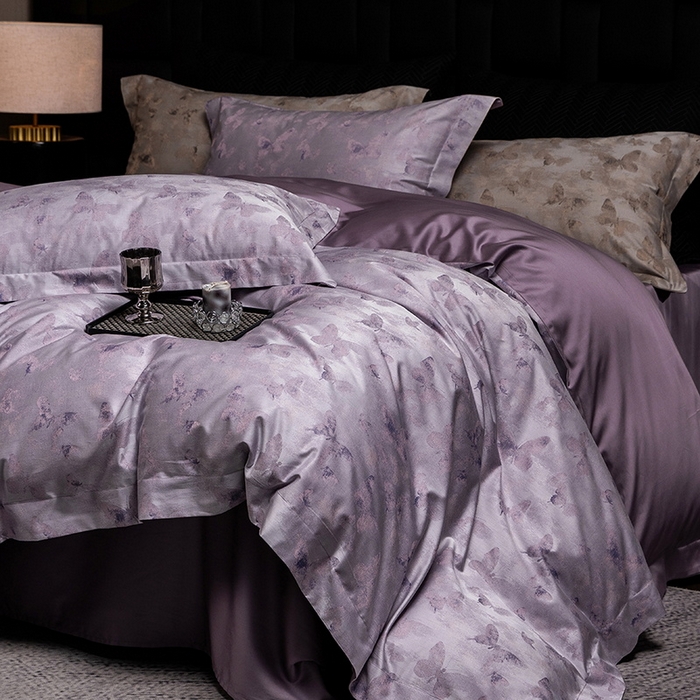 91家纺网 家纺一手货源 找家纺 立奥被业 2025新款天丝棉色织大提花四件套 仙蝶幻境-紫