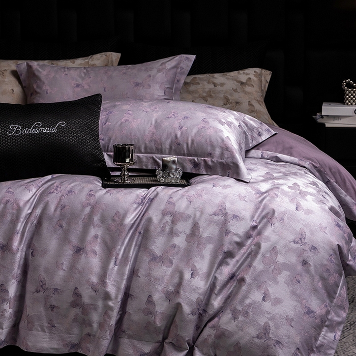 91家纺网 家纺一手货源 找家纺 立奥被业 2025新款天丝棉色织大提花四件套 仙蝶幻境-紫