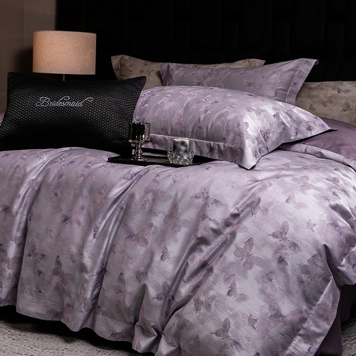 91家纺网 家纺一手货源 找家纺 立奥被业 2025新款天丝棉色织大提花四件套 仙蝶幻境-紫