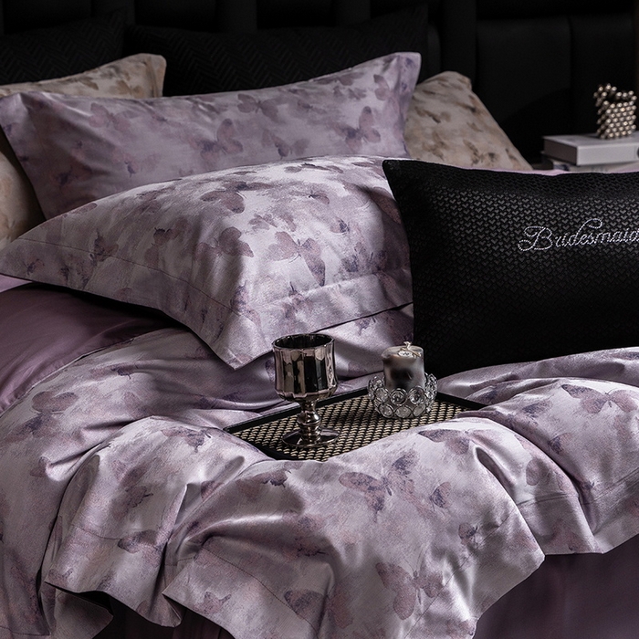 91家纺网 家纺一手货源 找家纺 立奥被业 2025新款天丝棉色织大提花四件套 仙蝶幻境-紫