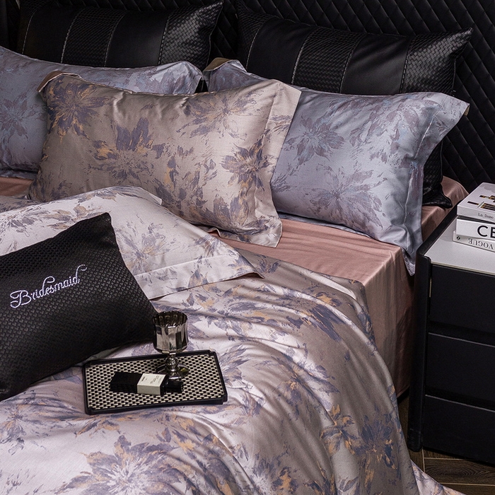 91家纺网 家纺一手货源 找家纺 立奥被业 2025新款天丝棉色织大提花四件套 烟花粉