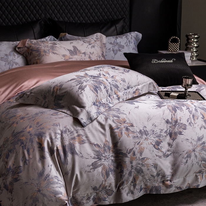 91家纺网 家纺一手货源 找家纺 立奥被业 2025新款天丝棉色织大提花四件套 烟花粉