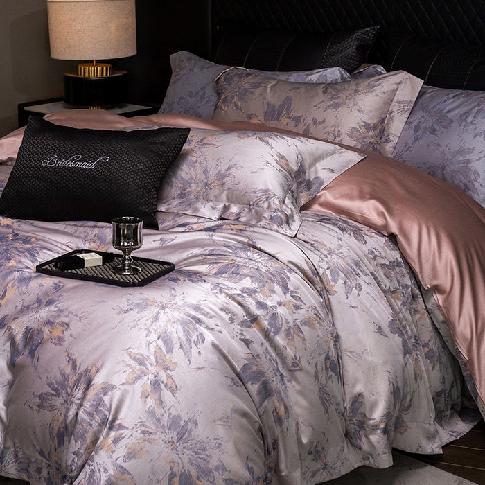 91家纺网 家纺一手货源 找家纺 立奥被业 2025新款天丝棉色织大提花四件套 烟花粉