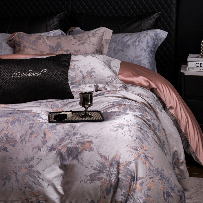 91家纺网 家纺一手货源 找家纺 立奥被业 2025新款天丝棉色织大提花四件套 烟花粉