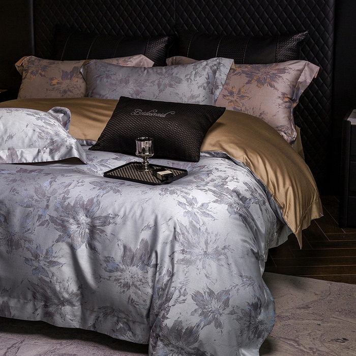 91家纺网 家纺一手货源 找家纺 立奥被业 2025新款天丝棉色织大提花四件套 烟花金