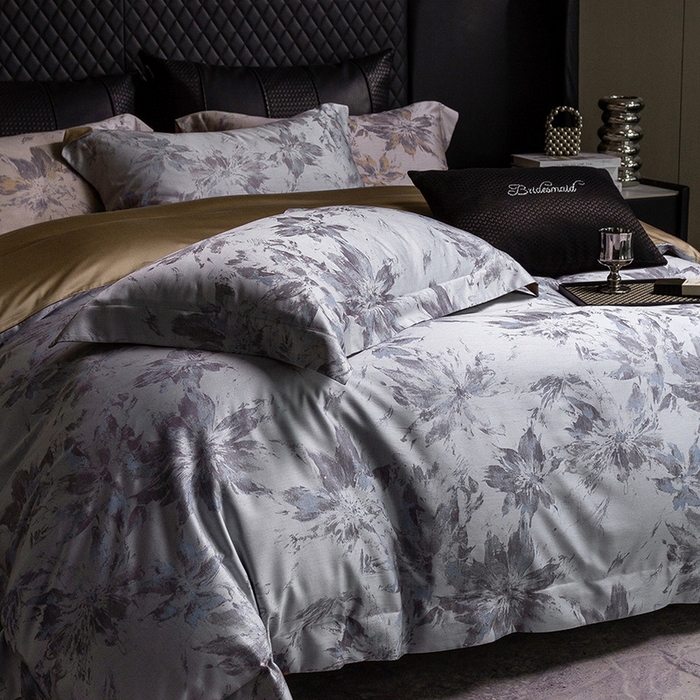 91家纺网 家纺一手货源 找家纺 立奥被业 2025新款天丝棉色织大提花四件套 烟花金