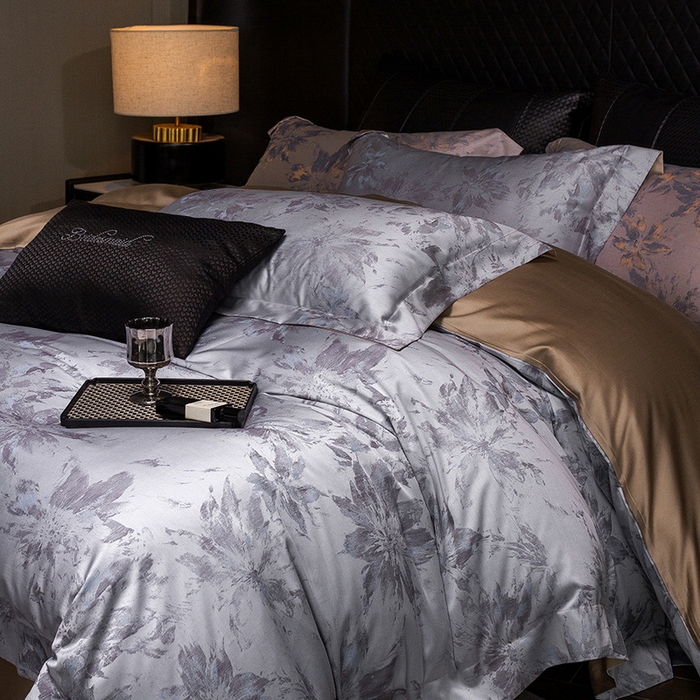 91家纺网 家纺一手货源 找家纺 立奥被业 2025新款天丝棉色织大提花四件套 烟花金