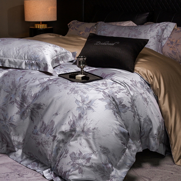 91家纺网 家纺一手货源 找家纺 立奥被业 2025新款天丝棉色织大提花四件套 烟花金